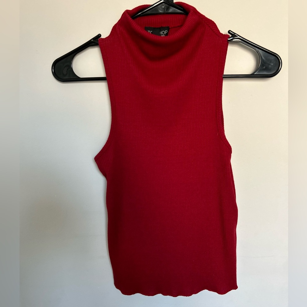 Topshop Red Mock Neck Tank